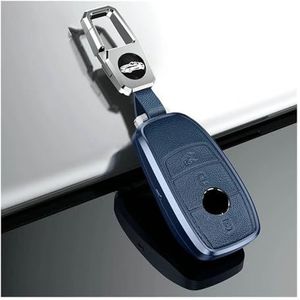Sleutelbehuizing houder Metalen Lederen Auto Afstandsbediening Sleutel Case Cover Shell Fob Voor A C E S G Klasse GLC CLE CLA W177 W205 W213 W222 X167 AMG Sleutelbehuizing(Blue Set)
