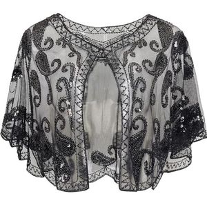 Dorccsi Jaren 20 sjaal wraps pailletten kralen avondcape bruids sjaal flapper cover-up sjaal wraps voor vrouwen zwarte sjaal voor avondjurken