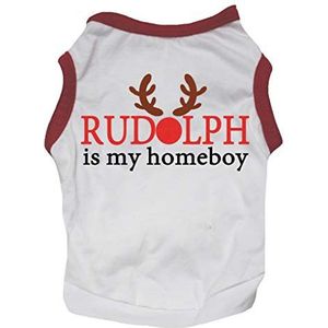 Petitebelle Rudolph Is Mijn Homeboy Wit Shirt Puppy Hond Kleding, X-Small, Red Hemmed
