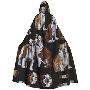 WURTON Engelse Bulldogs Print Hooded Mantel Unisex Volwassen Mantel Halloween Kerst Hooded Cape Voor Vrouwen Mannen