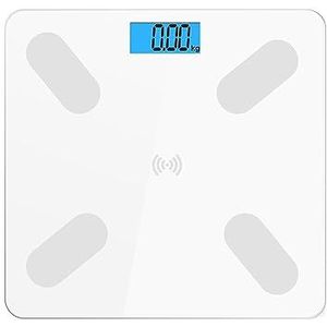 Digitale Weegschaal Slimme Personenweegschaal Balance Health Bluetooth Lichaamsvet Smart Electronic Weighing LCD Digital Gemakkelijk Te Gebruiken(White with battery)