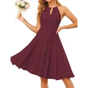 WSEYU Halter Schoolgala Jurken voor Tieners Korte Chiffon Bruidsmeisje Afstuderen Cocktail Party Jurk met Zakken ZM205, Bordeaux, 32