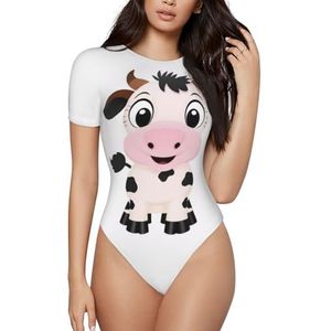 KHDKLXOHZ 3d Cartoon Milk Cow Bodysuits voor dames - Shapewear met korte mouwen, ronde hals, rekbare basic T-shirt tops, casual slanke comfortabele pasvorm turnpak-onesie, 3d, S