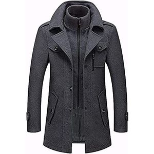 Heren Jas Winterjas Slim Fit Wollen Jas Zakelijke Heren Jas Lange Trenchcoat (Color : Gray, Size : M)