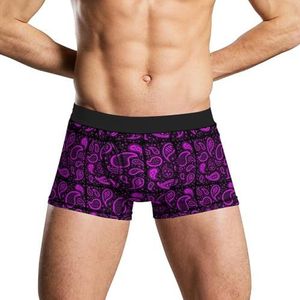 Paarse Paisley Zachte Heren Ondergoed Comfortabele Ademend Fit Boxer Slips Shorts 2XL