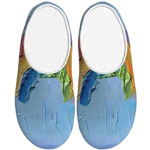 JEJEA Kleine regenboog print Indoor Gezellige Schoenen Slippers Herfst Winter Thuis Slippers Indoor Scuff Gesloten Teen Huis Schoenen, Zwart, 37.5 EU