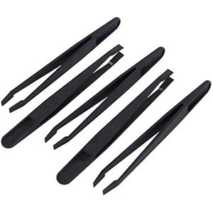 Glakyur 5 stuks handgereedschap zwart kunststof platte punt antistatisch pincet 12 cm lang