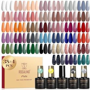 ROSALIND Soak-Off Nagellakset, 42 stuks, nude, bruin, rood, oranje, paars, grijs, blauw, groen, gelnagellak, mini-uv-led-kleurgel, gelnagels voor nageldesign, gel, nagellak, cadeau