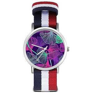 Tropische Gingko Bladeren Sport Horloges Nylon Gevlochten Bands Polshorloge Quartz Horloge Voor Mannen Vrouwen