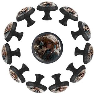 XYMJT voor Zel-Da Set van 12 zwarte ronde ladetrekkers met schroeven, ABS en glasmateriaal, 3,5 x 2,8 x 1,7 cm, kastbeslag voor dressoir, kast, keuken, deur - moderne en stijlvolle handgrepen