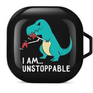 I Am Unstoppable T-rex oortelefoon hoesje compatibel met Galaxy Buds/Buds Pro schokbestendig hoofdtelefoon hoesje zwart stijl