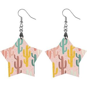 Lange Aquarel Cactus Mode Leuke Oorbellen Grappige Geschilderde Houten Sieraden Geschenken Voor Vrouwen Ster