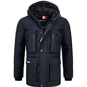 Geographical Norway Winterjas voor heren, parka, capuchon, patch op zak, borst en mouw, navy, 3XL