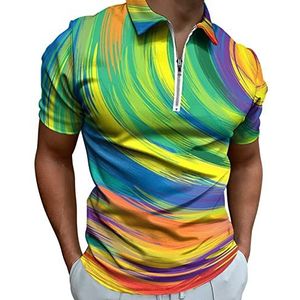 Abstracte Kleurrijke Swirl Half Zip-up Polo Shirts Voor Mannen Slim Fit Korte Mouw T-shirt Sneldrogende Golf Tops Tees 4XL