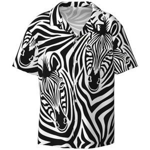 EdWal Zebra Print Heren Korte Mouw Button Down Shirts Casual Losse Fit Zomer Strand Shirts Heren Jurk Shirts, Zwart, XXL