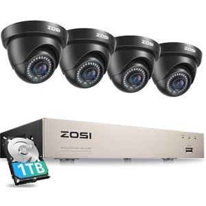ZOSI 8CH 1080P Bewakingscamera Buiten Set 8CH DVR met 1TB harde schijf en 4X Dome Surveillance Camera Beveiligingssysteem