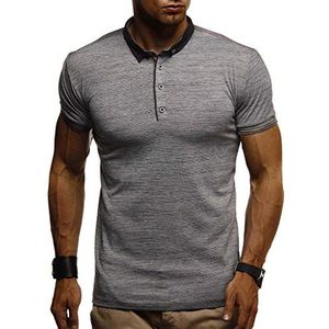 Leif Nelson Heren zomer t-shirt polo kraag slim fit katoenaandeel basic zwarte mannen poloshirts longsleeve sweatshirt korte mouwen wit shirt korte mouwen lang LN1310, antraciet, M