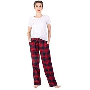 JTPW Dames 100% Katoen Super Zachte Flanel Pyjama/Lounge Bottoms Met Zakken (Navy RED Plaid, S)