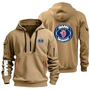 AHYAOFA Heren Hoodies Pullover voor S.A.A.B Casual Lange Mouw Hoody 1/4 Zip Sweatshirts Hooded Jas Tops Outdoor Hoodie, Khaki-1, 18-20