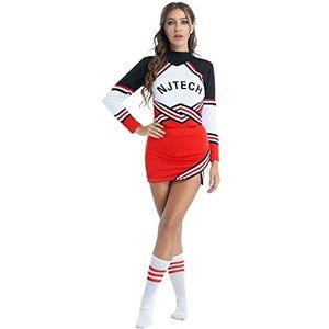 4 stks Cheerleading Uniformen, vrouwen schoolmeisje cheerleader kostuum contrast kleur outfits gestreepte t-shirt met mini rok (Color : Red White, Size : M)