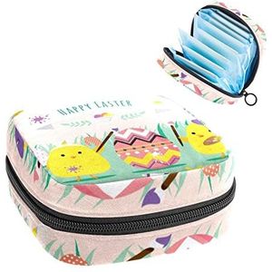 Maandverband Opbergtas,Draagbare maandverband Opbergzak,Schilderen Paaseieren Chick, Meerkleurig, 4.7x6.6x6.6 in/12x17x17 cm