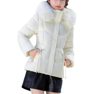 Winterparka for Dames Met Afneembare Capuchon Met Bontkraag, Fleecevoering en Warme, Gewatteerde Katoenen Jas(White,XXX-Large)