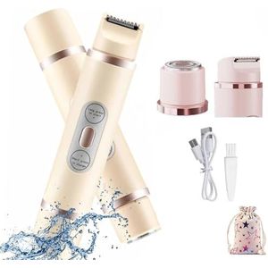 Comfort 2 in 1 elektrische damesscheerapparaat, bikinilijntrimmer for vrouwen, bodytrimmer met dubbele kop, mini nat- en drooghaarverwijderaar for vrouwen(Beige)
