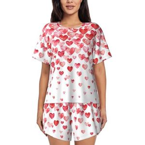 YQxwJL Vallende Rode Harten Print Vrouwen Pyjama Sets Shorts Korte Mouw Lounge Sets Nachtkleding Casual Pjs Met Zakken, Zwart, 3XL