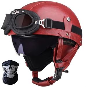 Duitse leren motorhelmen, halve schaalhelm met DOT/ECE, retro jethelm, scooterhelm, chopperhelm, fietshelm, met zonneklep en snelsluitingen open helm D,XL=61-62CM