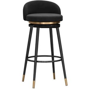 Barstoelen Keukenstoelen Fluwelen Draaibarkrukken Hoge Barkrukstoel Set Van 2 Barkrukken Gestoffeerde Stoelen Met Rugleuning En Voetensteun Barkruk(Black,65cm)