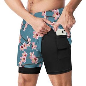 Momo Peach Flower Blossom Grappige Zwembroek met Compressie Liner & Pocket Voor Mannen Board Zwemmen Sport Shorts