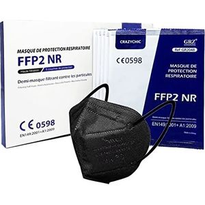 CRAZYCHIC - FFP2 Masker Zwart Mondmasker - CE Gecertificeerd EN149 5 Laags - Adembeschermingsmasker Mondkapje SGS CE 0598 - Stofmasker Hoge Filtratie - 100 stuks