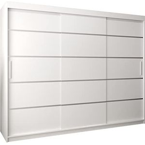 MEBLE KRYSPOL Verona 1 schuifdeurkast 250 cm kledingkast met kledingstang en plank slaapkamer woonkamer kast schuifdeuren modern design (laden: 0, wit)