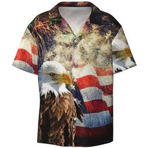 Amerikaanse Vlag Fire Eagle Print Mannen Button Down Shirt Korte Mouw Casual Shirt Voor Mannen Zomer Business Casual Jurk Shirt, Zwart, XXL