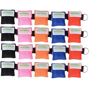 KONMED 20 Stks/pak CPR Masker Sleutelhanger Ring Emergency Kit Rescue Gezichtsschilden met Eenrichtingsklep Ademhalingsbarrière voor EHBO of AED Training