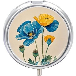 Aquarel Bloemen Pillendoos 3 Compartiment Reizen Pil Organizer 3 keer per dag Leuke Mini Pil Case voor Portemonnee & Pocket Draagbare Metalen Medicijndoos met Spiegel Ronde Dagelijkse Medicijnen