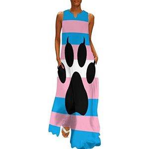 Transgender Furry Pride-vlag dames enkellengte jurk slim fit mouwloze maxi-jurken casual zonnejurk XL