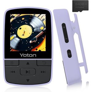 YOTON MP3-speler met Bluetooth 5.2, 64 GB geheugen, FM-radio, spraakopname, onafhankelijke volumeregeling, incl. hoofdtelefoon, uitbreidbaar tot 128 GB SD-kaart, lila