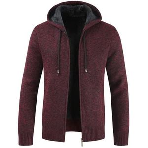 Heren Cardigan Fleece Gevoerde Vesten Lange Mouw Gebreide Trui Trui met Capuchon Heren Hoodie Gebreide Gebreide Sweatshirt Trui Jas Jas Heren Herfst Winter Fleece Dikke Warme Hoodie Vest, A-rood, XXL