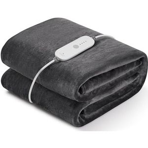 Elektrische Deken - Donkergrijs - 150 x 200 cm - Snelle Verwarming - 4 Warmtestanden - Automatische Uitschakeling
