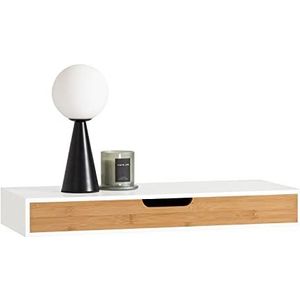 SoBuy FRG93-WN Zwevende plank wit | Hangende lade | Wandplank bamboe | Boekenplanken | 60x24.5x8cm