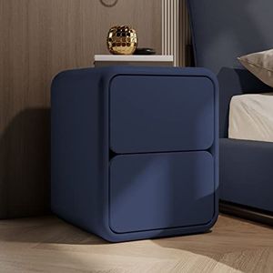 FZDZ Modern lederen nachtkastje modern massief hout afgeronde hoeken nachtkastje met 2 opberglades kast voor slaapkamer kantoor woonkamer meubels (kleur: blauw)