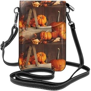 Herfst Pompoen Lederen Cross Body Flip Telefoon Tas Met Afneembare Schouderbanden, Gebruikt Voor Reizen, Dating, Vakantie Geschenken, Zwart, Eén maat