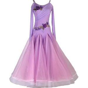 FZHQNZJF Balzaal Competitie Jurk Standaard Grote A-Lijndans Prestaties Kostuums Wals Rok met Strass-Borduurwerk Lange Mouw Flamenco Salsa Kleding,E,L