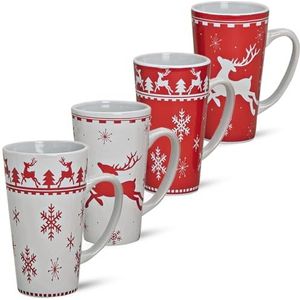 matches21 Jumbo Mokken Beker 1 st. Kerst Mokken Keramiek B-WARE ** PRIJSRACHER ** Rood Wit 14 cm 450 ml