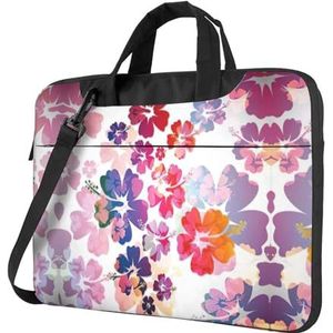 Kfjghhl Klassieke Hawaiiaanse Bloem Print Laptop Tas Aktetas Pad Notebook Compartiment Elegante Zakelijke Tas Aparte Kantoor, Zwart, 13 inch