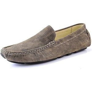 Herenloafers Schoenen Ronde neus Lederen rijstijl Loafer Antislip Comfortabele antislip Mode-instappers (Color : Khaki, Size : 44.5 EU)