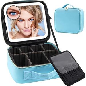 yermin beauty- make-up tas- makeup tas met led spiegel- makeup organizer - makeup tas met ingebouwde led spiegel- beautycase - zwart (blauw)