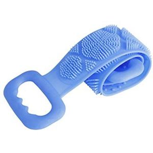 Siliconen badlichaamsborstel, exfoliërende lange siliconen lichaamsscrubber, badmassagehanddoek voor dode huidverwijderaar, dubbelzijdig, gemakkelijk schoon te maken, goed schuimend (Blauw)