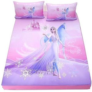 FIKUP Kids hoeslaken 90 x 200 cm meisjes zeemeermin roze, karikatuur Elsa regenboog bedlaken set, decoratief hoeslaken, kussensloop 80 x 80 cm (A, 90 x 200 cm)
